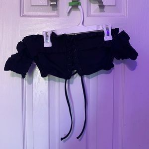 Ruffled black swim top